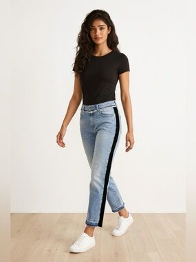 French Connection Blue Jeans with Black Side Stripe | Size 6